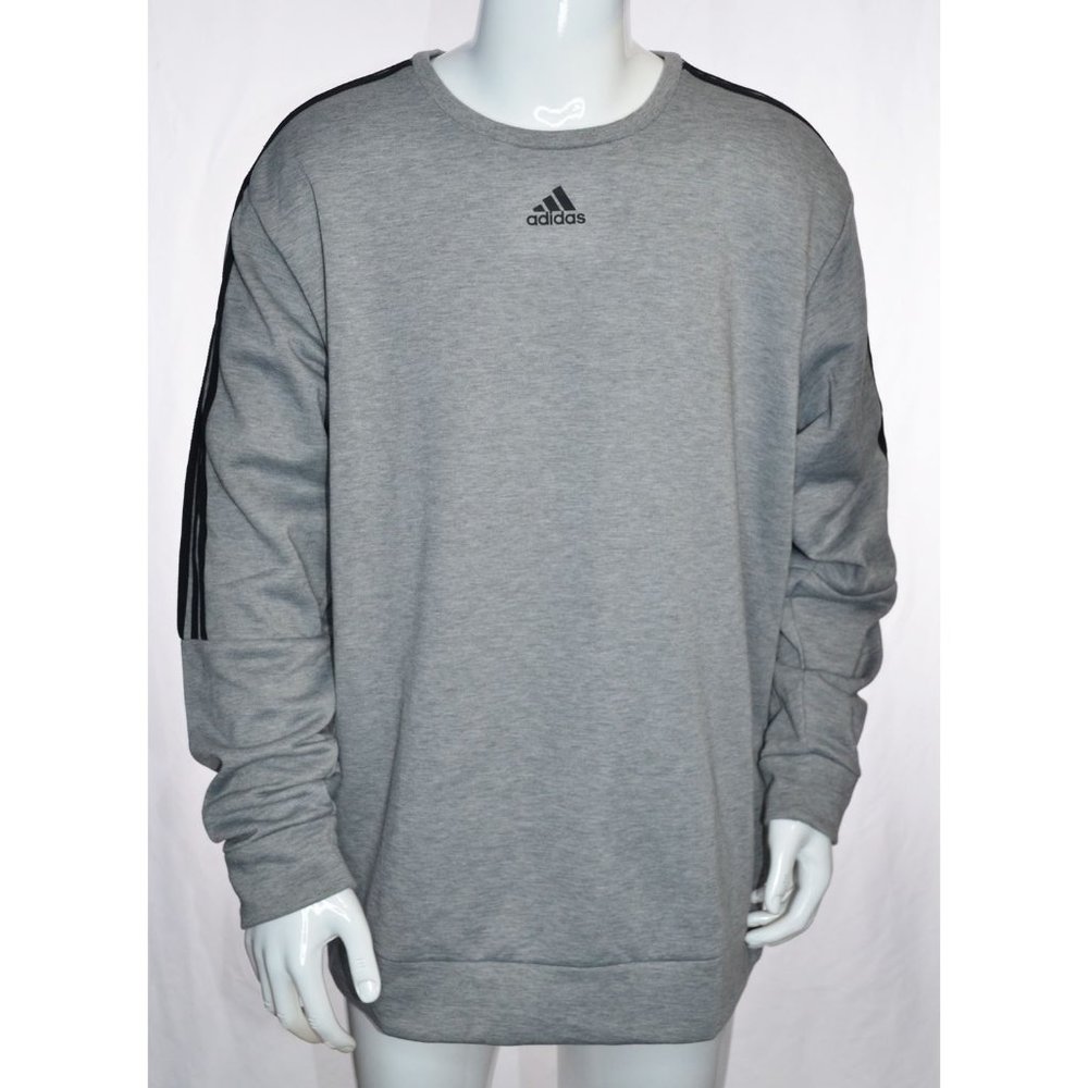 Adidas Essentials Fleece 3-Stripes Regular Fit Pullover Sweatshirt Gray/Black XL